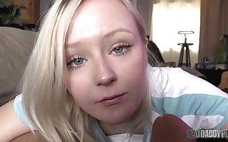 PETITE BLONDE TEEN GETS FUCKED BY The brush FATHER! - Featuring: Natalia Queen