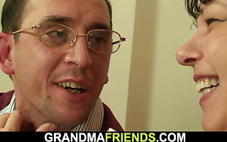POV threesome with old mature plumper