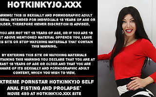 Extreme pornstar Hotkinkyjo self anal fisting and prolapse