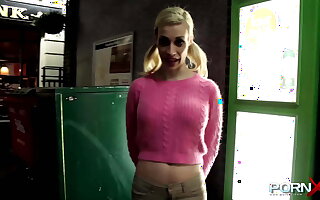 Blonde Chessie Kay strolling on touching wet pants