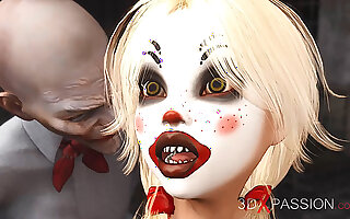 Joker bangs imprecise a cute sexy blonde connected with a clown mask