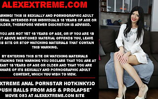 Advanced anal to pornstar Hotkinkyjo pushing balls get a kick from her ass