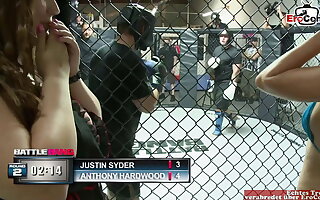 Hairy brunette teen with natural tits fucked in boxing ring